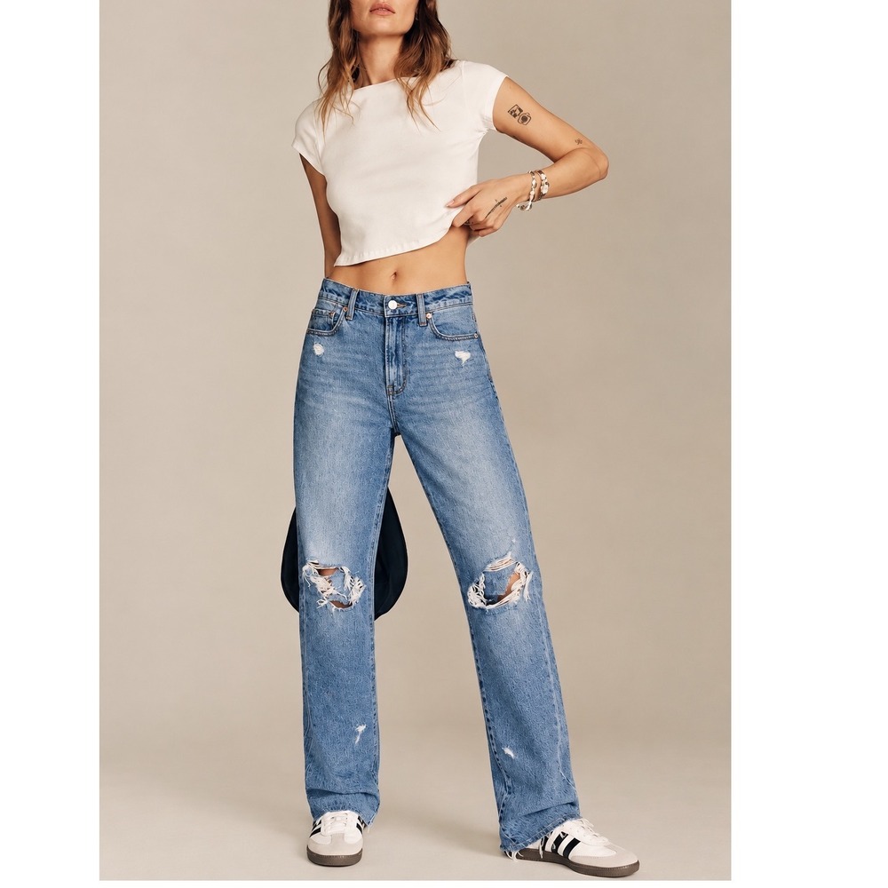 American Eagle Light Wash Distressed Denim Ripped Mom Jeans